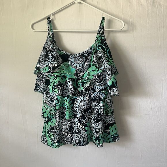 MIRACLESUIT Women 12DD Swim Tankini Ruffle Green Tiered Resort Beach Vacation - Picture 1 of 10
